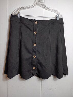 Womens 3XL Oddy Black Velour Faux Suede Scalloped Hem Button Front Skirt NWOT